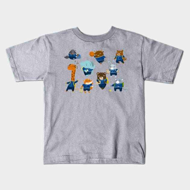 animals students collection Kids T-Shirt by Mako Design 